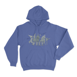 Free Distressed Print Unisex Hoodie Blue